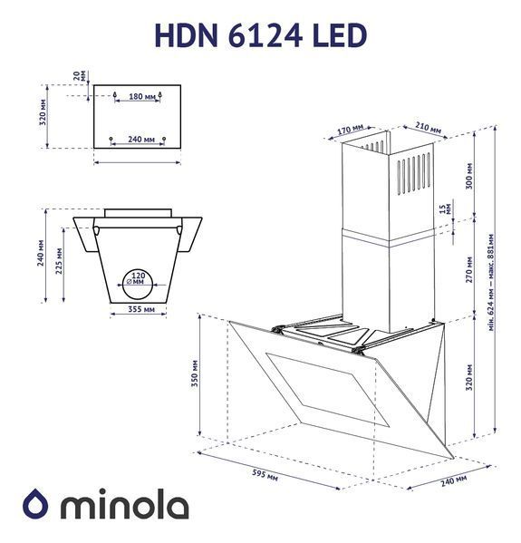 Витяжка декоративна похила Minola HDN 6124 BL LED HDN 6124 BL LED фото